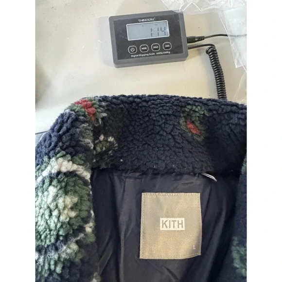 Kith Pinehurst Sherpa Fleece Jacket Mens Large Navy Paisley Snap Front Bomber - Picture 11 of 11